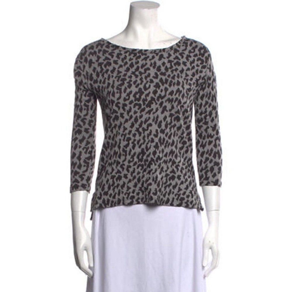 joie womens gray black leopard print long sleeve sweater top xs
